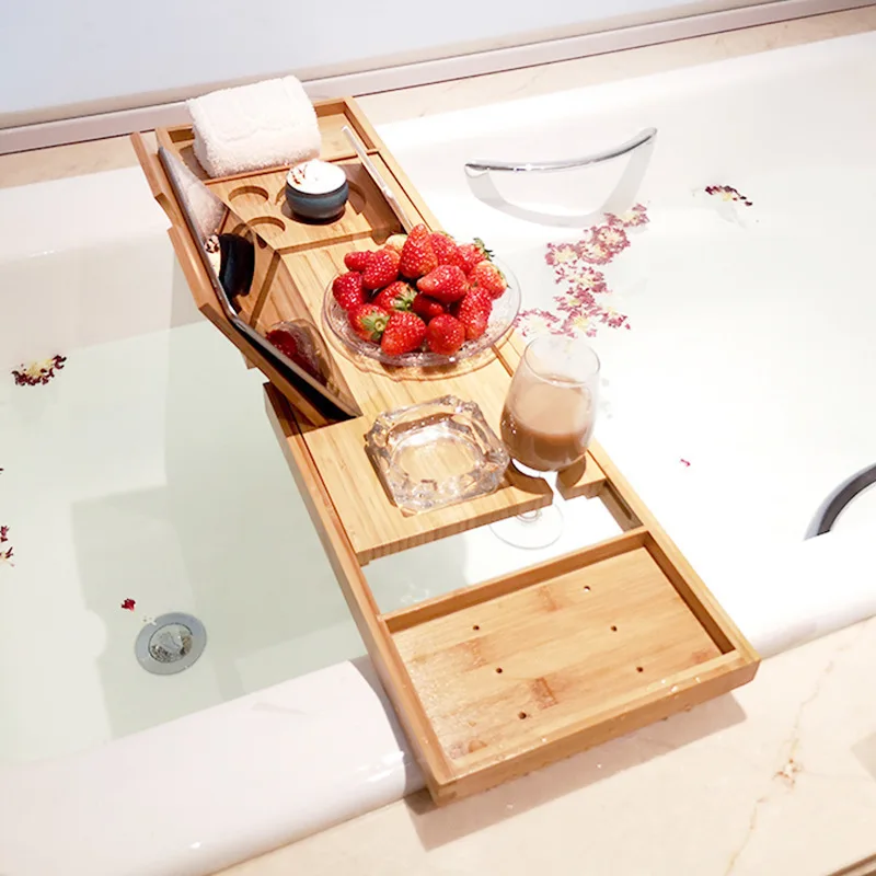 New Adjustable Home Wooden Bath Tray Bamboo Bathtub Rack Bathroom Accessories Storage Shelf Tray Stand ​Retractable Bath Bracke