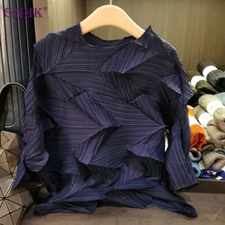 GGHK Solid Color Diamond Ruffle Design Top Fashion Loose Seven-quarter Sleeve T-shirt 2026 Women Summer New