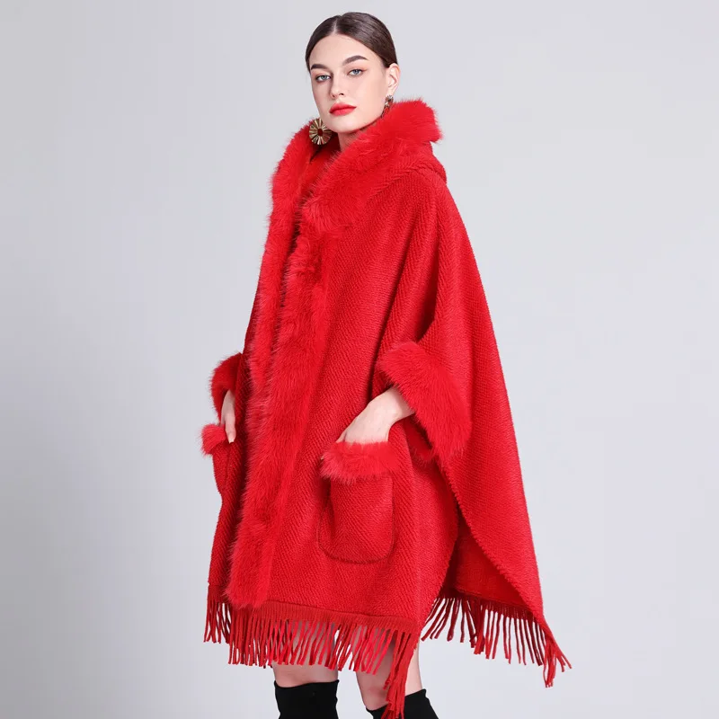 

Модная роскошная накидка из плотной норковой шерсти, пальто из искусственного меха, женская зимняя теплая верхняя одежда, вечерние дорожные плащи с карманами и капюшоном