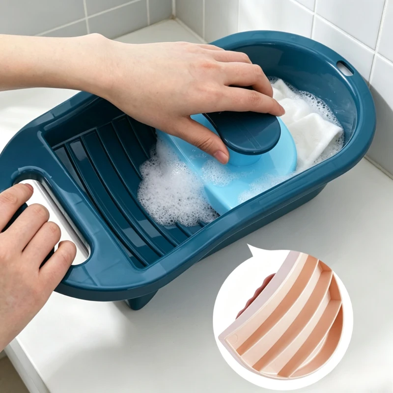 Mini Washing Board Basin Portable Hand Wash Washboard for Underwear Socks Small Laundry Tub for Dormitory Travel Lazy People