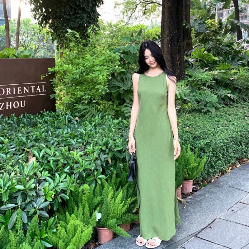 Sukienki Bez Rękawów Damskie Na Imprezę Ślub Letnie Lniane Rozkloszowane Z Kokardą Sukienki Letnie Plażowe Stylizowane Na Wiejski Styl Eleganckie