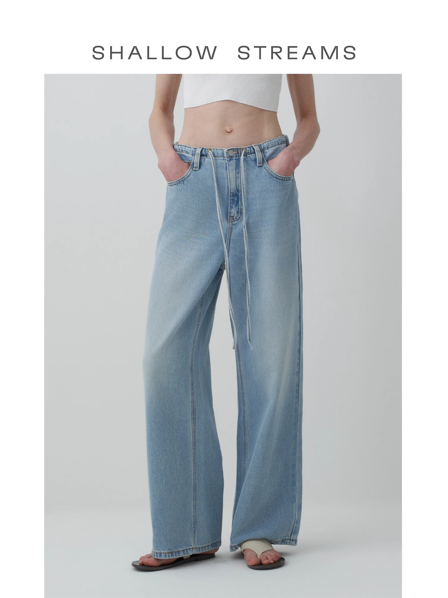 

Fashionable Acetate Lyocell Denim Pants Long Staple Cotton Thin Wide Leg Summer Ladies Natural Waist Button Spring Season