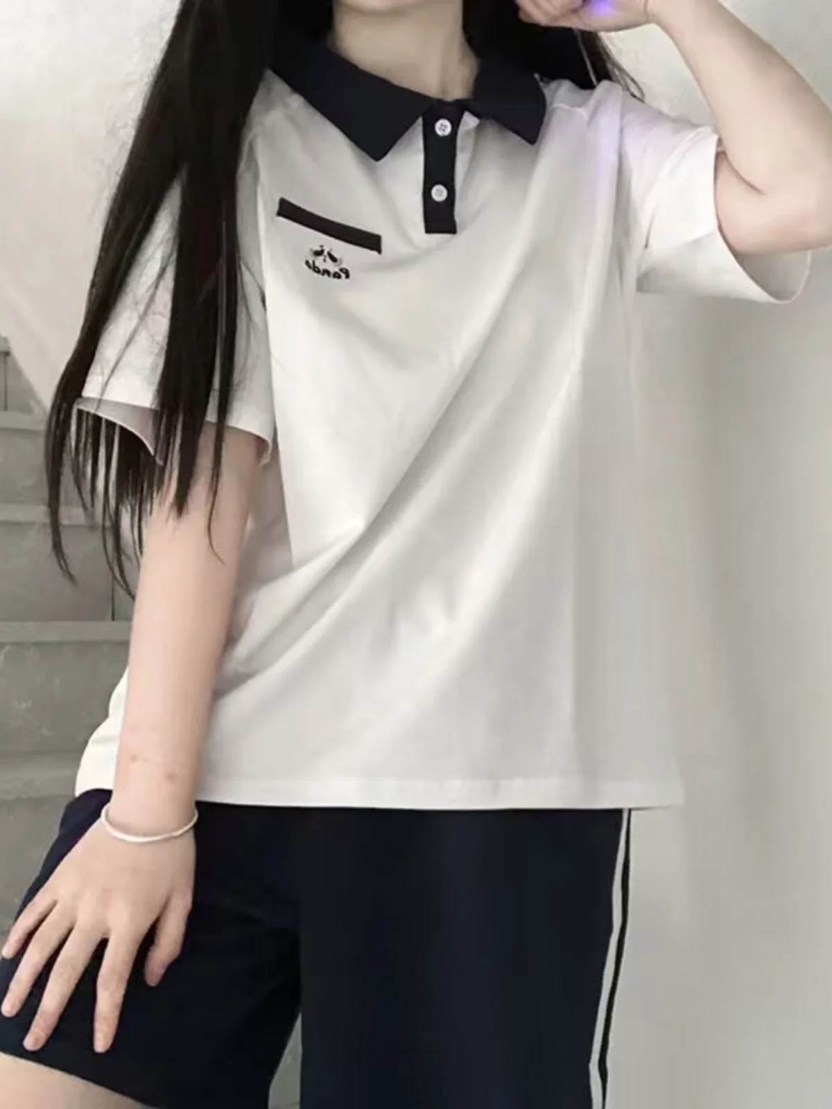 

Loose ort Sve Sports Set for Women Summer 2024 Casual Japanese College Sle Two Piece Suit Polyester Fiber Blend