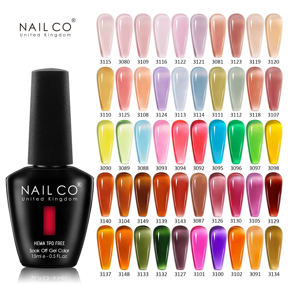 NAILCO Esmalte de Uñas en Gel Transparente de 15ml, Serie de Colores Rojos, Gel para Arte de Uñas Rosa y Azul, Barniz de Gel para Manicura, Diseño Gellack