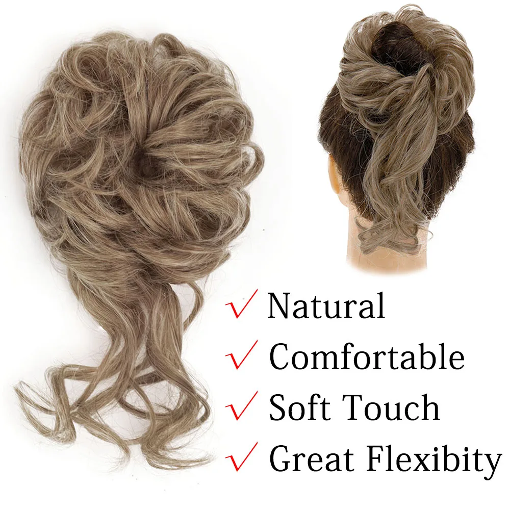 AZQUEEN Synthetische Haar Brötchen Chaotisch Chignon Pferdeschwanz-haar Extensions Elastische Gummiband Haargummis Für Frauen Blonde Braun Welle