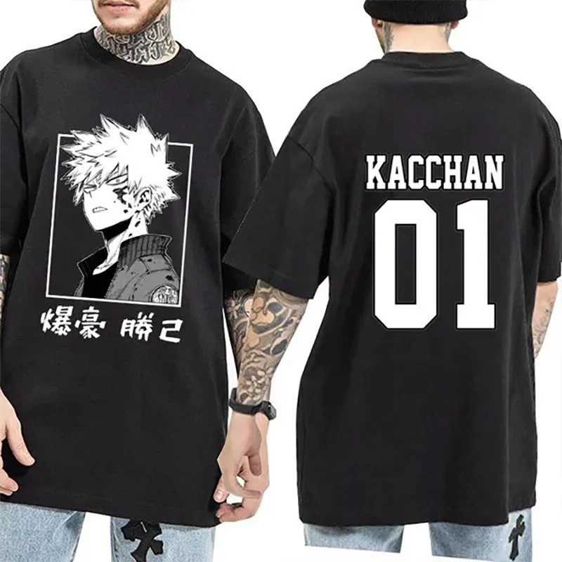 Cool Bakugou Katsuki Graphic Print T Shirt Men's Fashion Personality Round Neck Short Sleeve Streetwear Casual Anime Tees Top