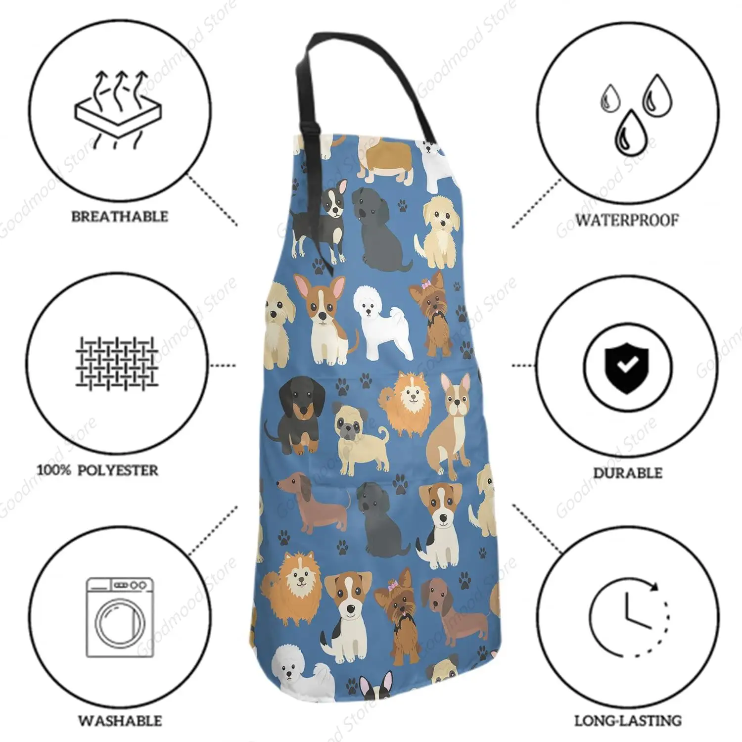 Cute Dogs Pets Apron with 2 Pockets and Adjustable Neck Waterproof Stain Resistant Dog Paw Dog Grooming for Women Men Kitchen