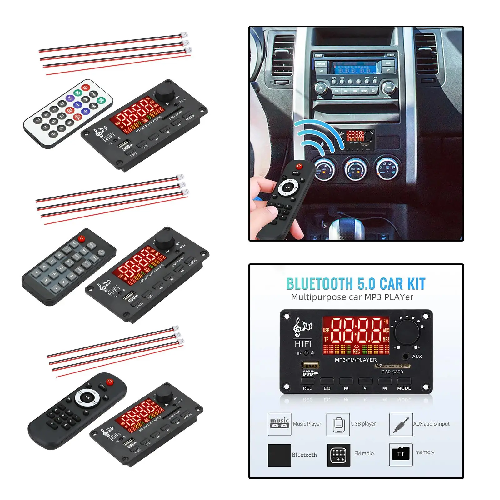 

Модуль декодирования MP3 BT 5.0 для воспроизведения стереозвука в автомобильных колонках, 12В, USB, TF