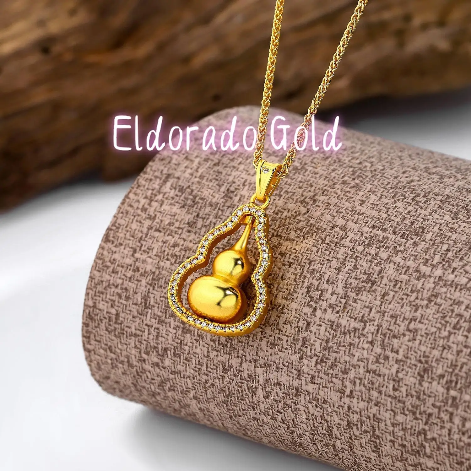 

Eldorado Gold 999 24K real gold gourd rotation necklace Women's fashion new Chinese ancient micro inset zircon design collarbone