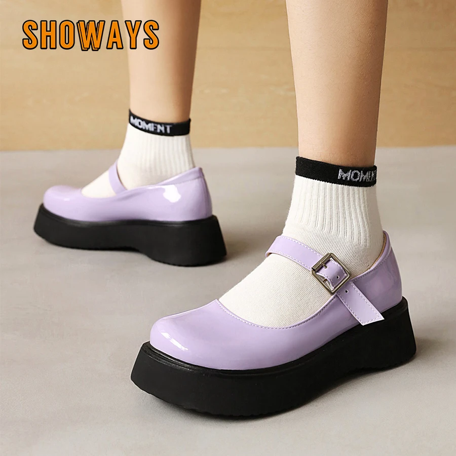 

Женские туфли-лодочки Мэри Джейн на платформе, черные, розовые лакированные кожаные туфли-лодочки на толстом каблуке, милые японские школьные туфли в стиле Лолиты с круглым носком