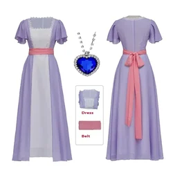Movie Titanic Rose Cosplay Costume Rose Purple High Waisted Retro Dress Necklace Outfit Women Makeup Ball Dress Halloween Party