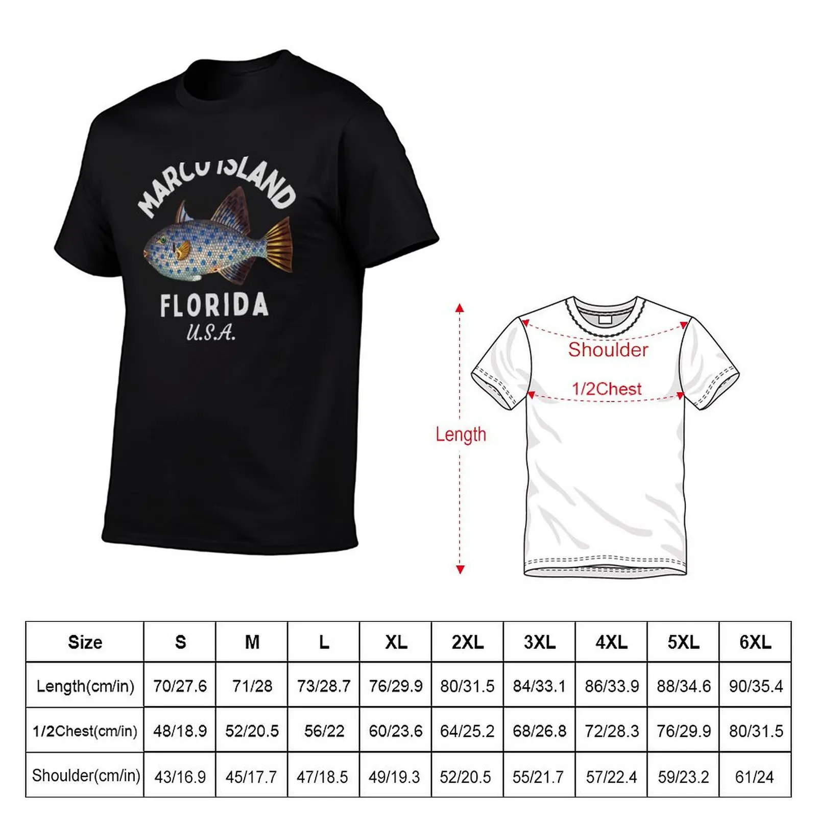 Retro Fish Marco Island Florida- Silver Text- Island / Beach T-Shirt Basic Daily Outfit Short Sleeve Tee
