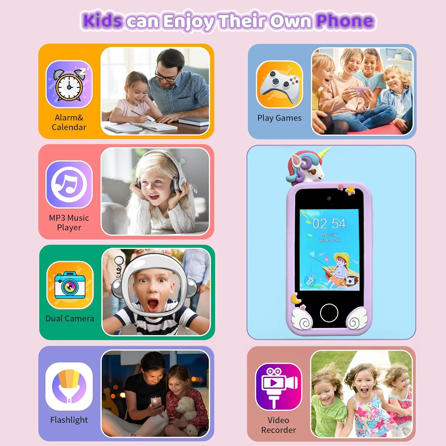 INOCTI Kids Smart Phone Toy Unicorn Baby Mobile Educational Learning Toys for Girls Boys Birthday Christmas Gifts With 32G Card