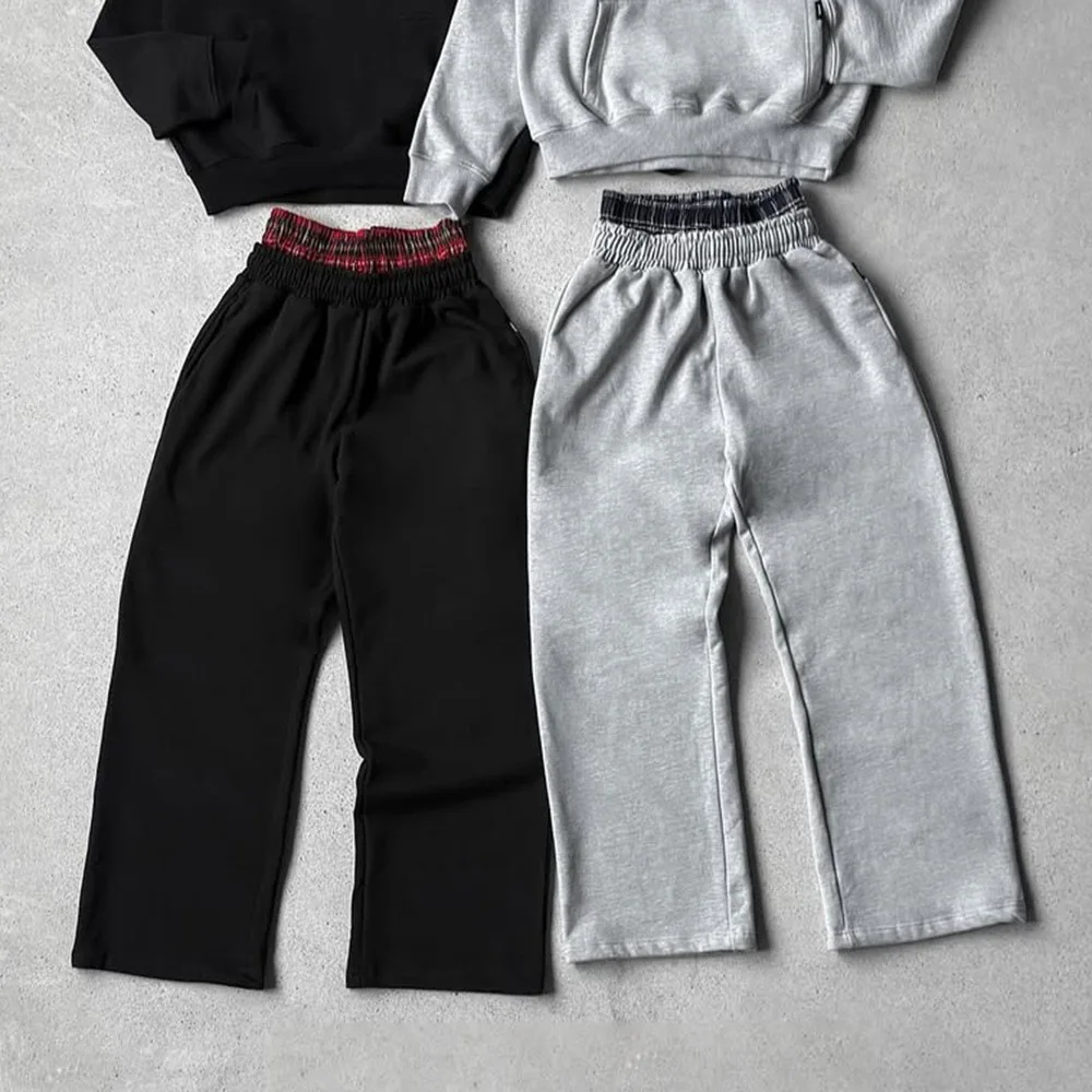 

Autumn Personalized Design Double Waist American Street Strap Casual Pants Solid Color Straight High Waist Hip Hop Pants