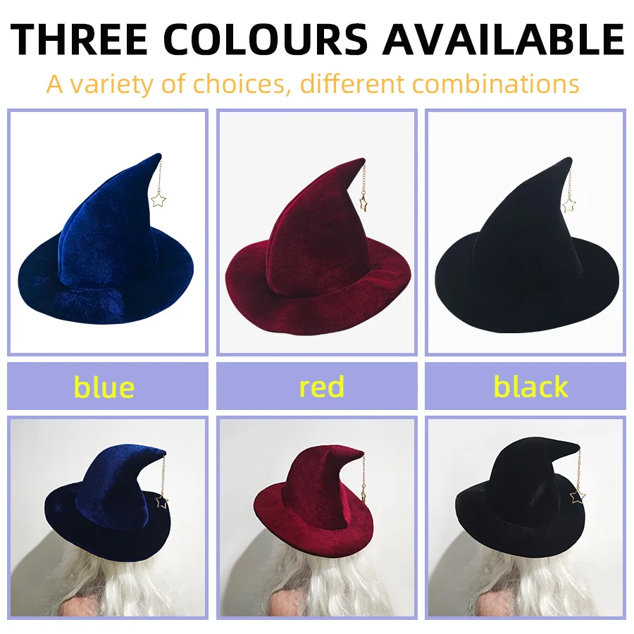 Adult Kids Halloween Witch Hat with Star mon Pattern Masquerade Wizard Hat Cosplay Costume Halloween Party Funny Dress up Props