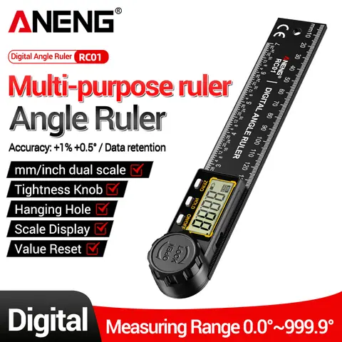 ANENG RC01 Digital Protractor Angle Gauge 0.0‑999.9° Zero Reset Data Hold Auto Shut‑Down Precision Woodworking Measurement Tool