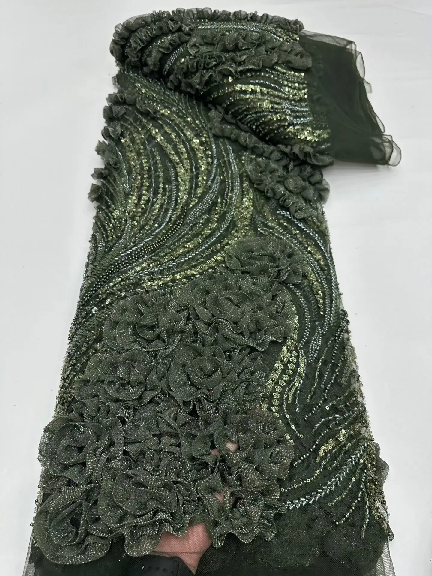 2026 Latest Austria Best Quality Elegant Soft Mesh Sequined lace with Beads Fabric For Wedding Evening Dress