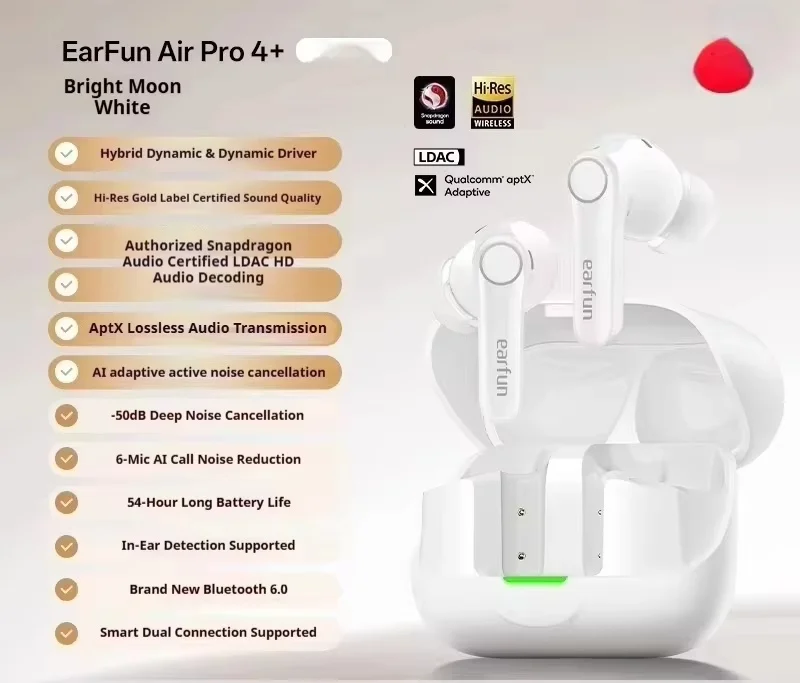 EarFun Air Pro 4+ Wireless Earbuds 6-Mic AI Clarity Call 54H