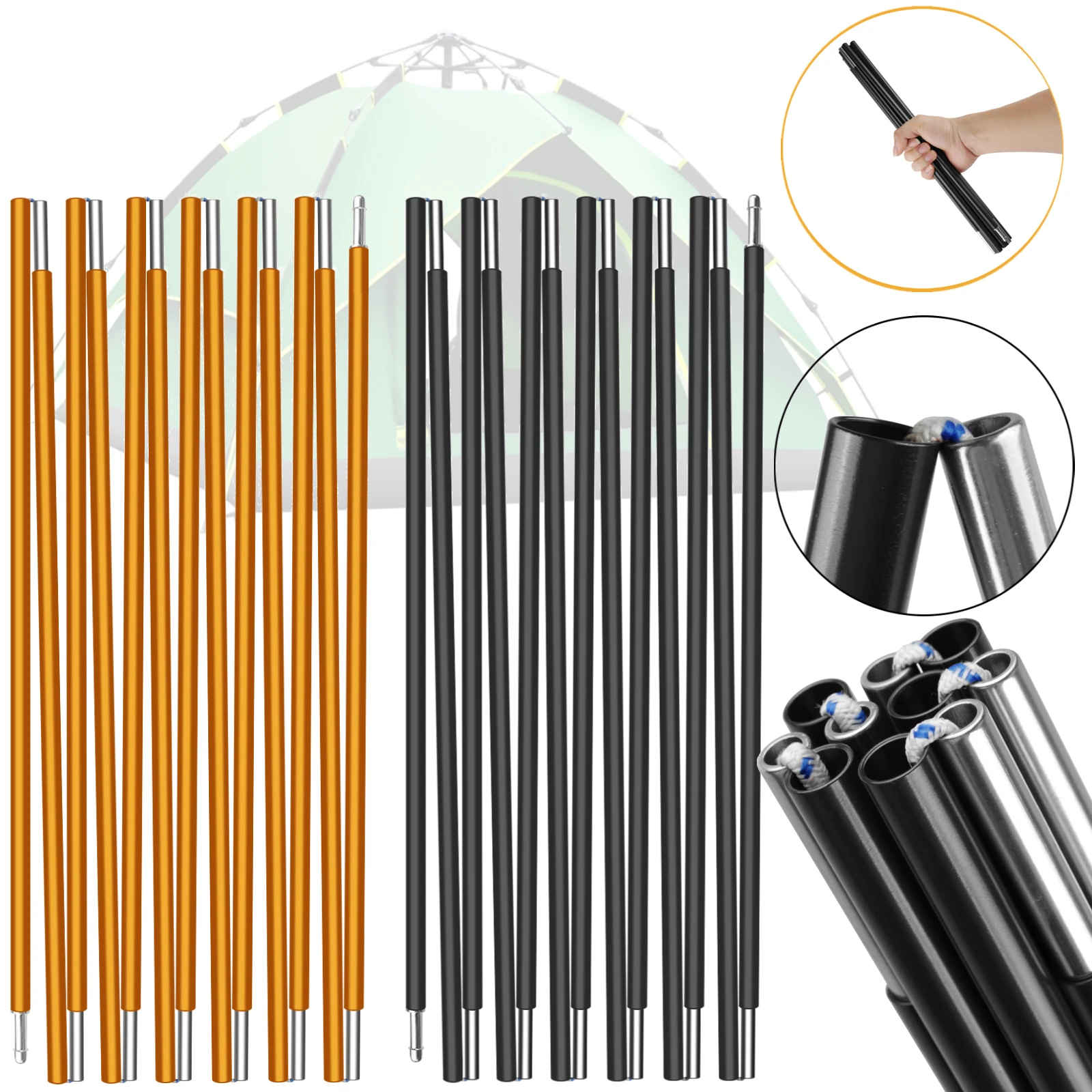 1 Stück/2 Stück Gold/Schwarz Zeltstange Aluminiumlegierung 4,3 m/3,6 m Campingzelt Stützstangen Ersatzzubehör für Outdoor-Wandern