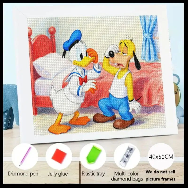 

1PC Disney Donald Duck & Goofy Diamond Painting Kit, 5D Full Drill Round Rhinestone Art, DIY Cute Cartoon Emotional Friendship S