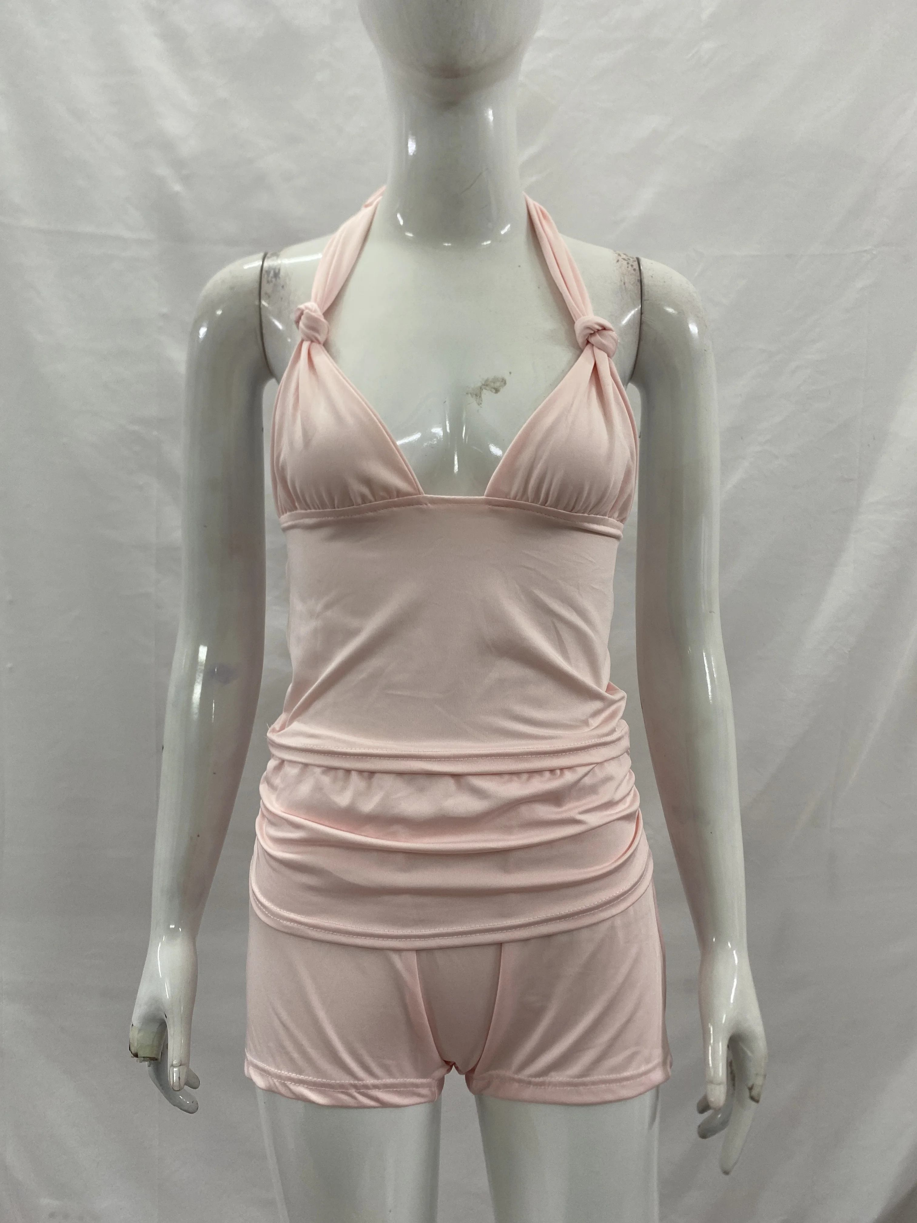 Women's Sexy Twisted Neck Suspender T-Shirt Set Spring/Summer 2026 Backless Short Style Neckline Unique Fashion Outfit - view 3
