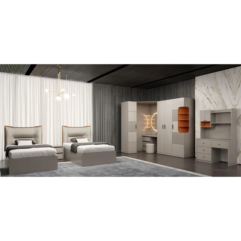 &Modern Luxury Wooden Frame Kids Bedroom Sets Home Hotel Room Twin Beds Queen Size Simple Complete Children Bedroom Furniture Se