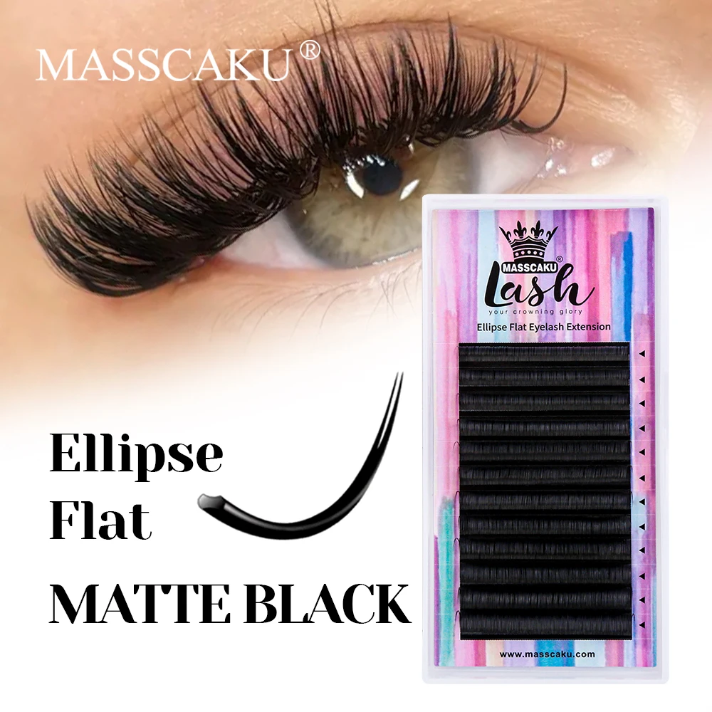 

MASSCAKU New Arrival C/D Curl Soft False Silk Ellipse Flat Eyelash Lightweight Double Split Tips Shaped Lash without Scattering