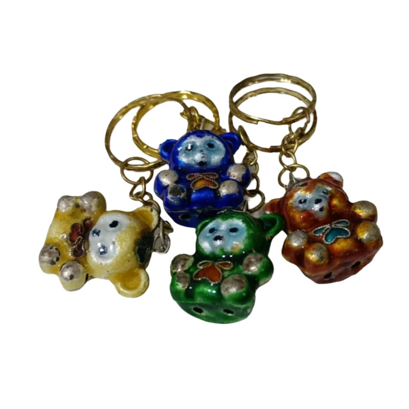 Handmade Enamel Multicolor Bear Key Chains Metal Cloisonne Cute Animal Key rings Women Kids Girls Gifts 5 Pcs