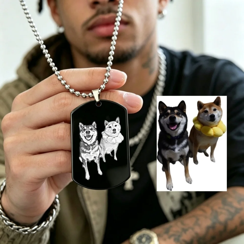 Customized Pet Photo Portrait Necklace Stainless Steel Engrave ID Dog Tag Army Pendant Chain For Woman Jewelry Personalized view 2