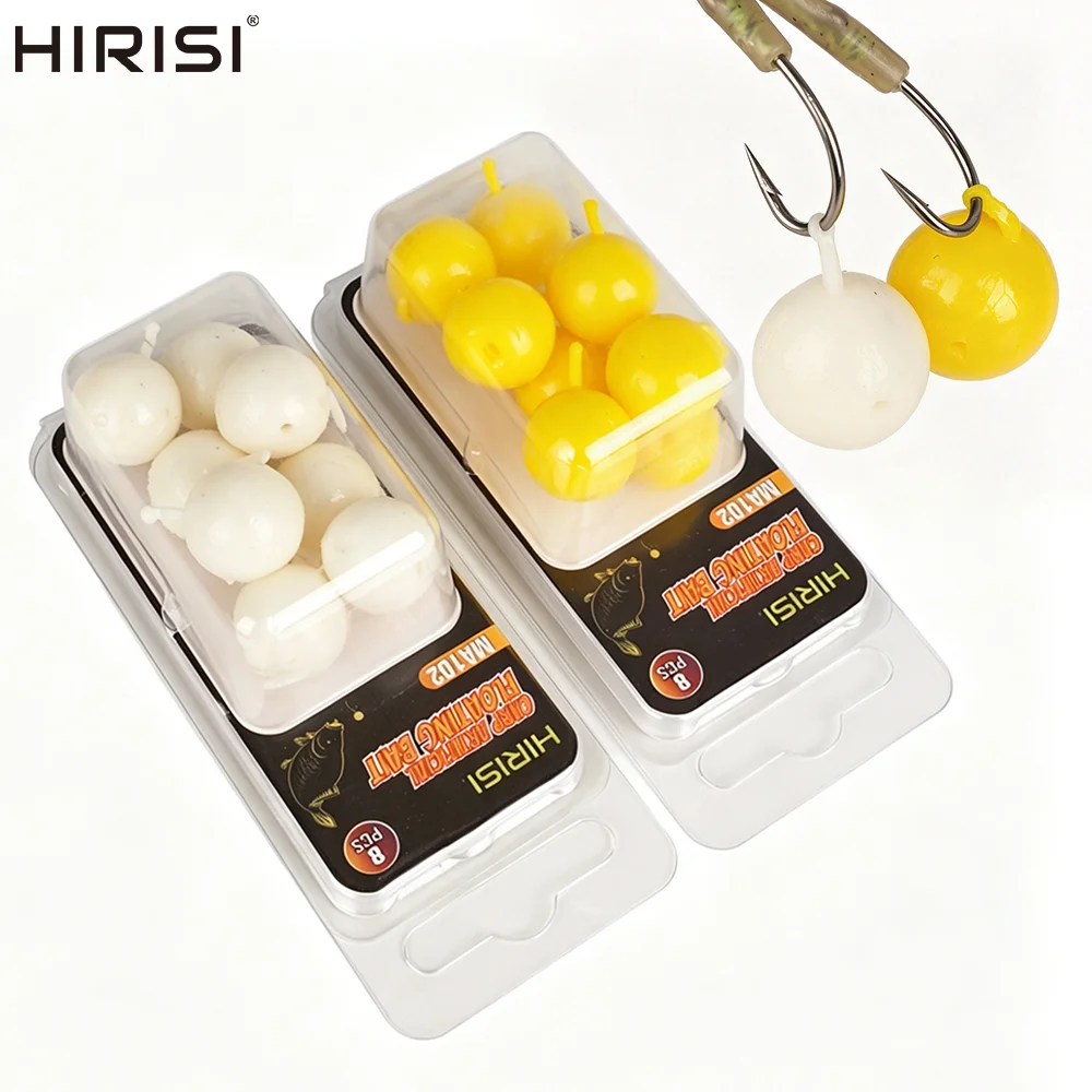 Hirisi 8Pcs Floating Ball Bait Corn Flavor Silicone Rubber Fishing Floats for Carp Rigging Anti-Bottom Fishing Terminal Tackle