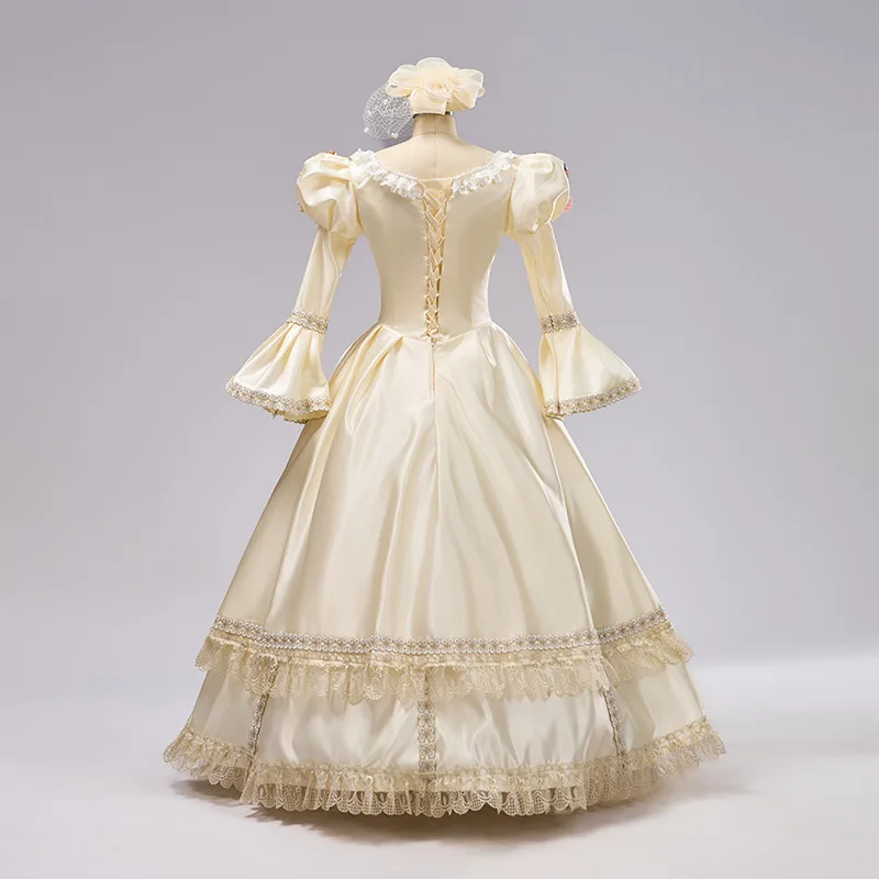 الشمبانيا بأكمام طويلة فستان عتيق من القرون الوسطى نموذج المنصة فستان تنكر الصيف Vestidos Para Gradatia أنيقة الأحداث