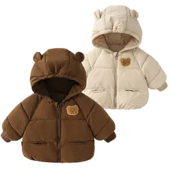 Abrigo de invierno de oso de dibujos animados para bebé, Chaqueta de algodón grueso para niños y niñas, ropa con capucha para niños, ropa de nieve superior, disfraz coreano 1-6T