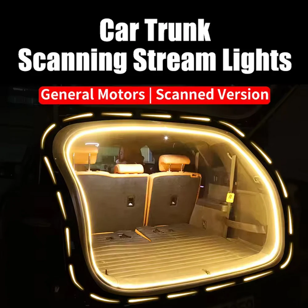 1P Car Trunk Dynamic Flowing Light Automatic On/Off Scanning Lamp Car SUVs Flexible Rear Front Light Strip Hidden Installation