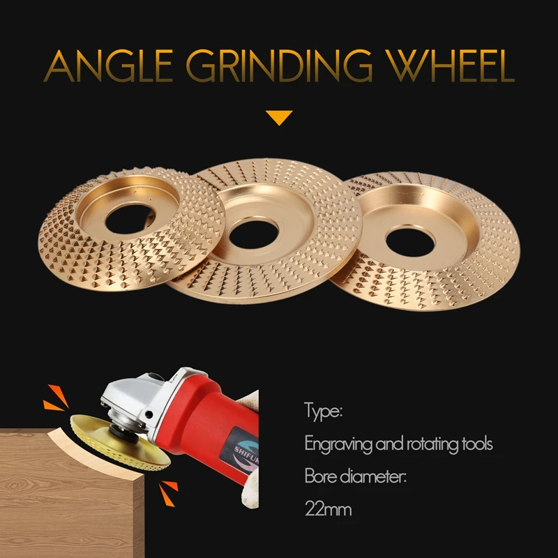 3Pcs Wood Grinding Wheel Rotary Disc Sanding Woodworking Carving Abrasive Disc Tools For Angle Grinder Bore 22Mm