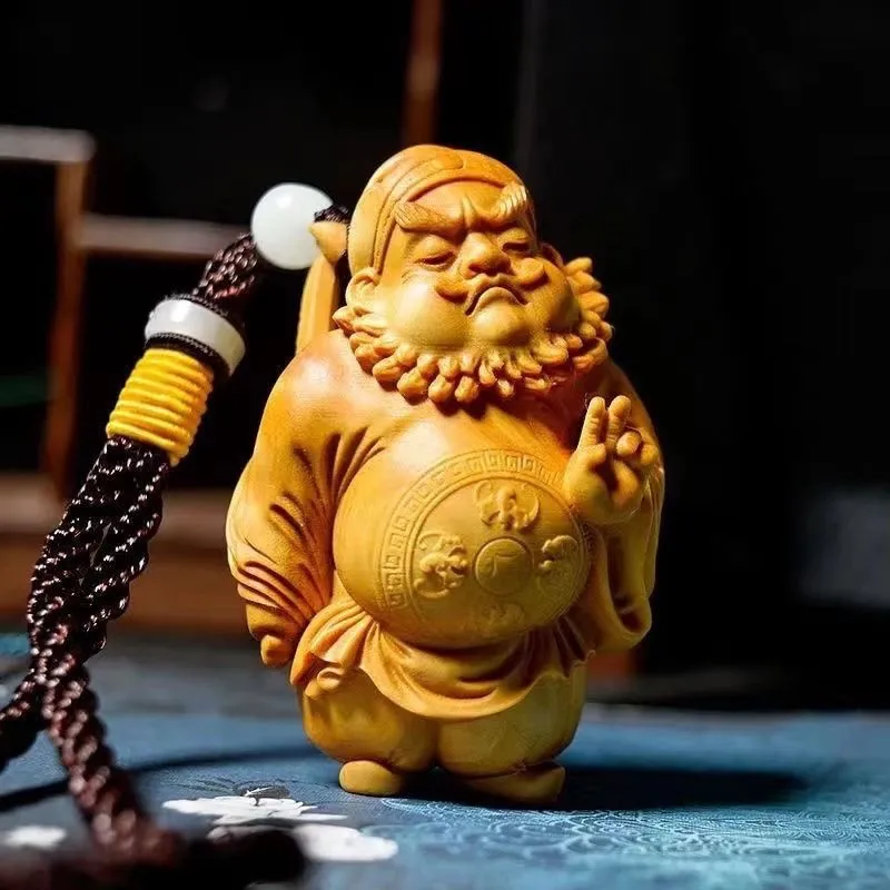 6cm Boxwood Zhong Kui Statue Wooden Carving Chinese Figurine Feng Shui Ornament