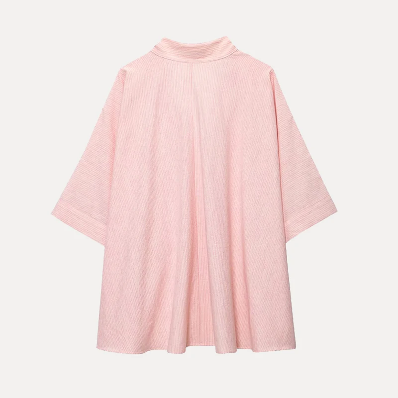 เสื้อคลุมผู้หญิงแฟชั่นฤดูร้อนปี 2025 ทรงหลวม ลายทาง สไตล์เรียบง่าย เหมาะสำหรับใส่ไปทำงาน ทำจากเส้นใยโพลีเอสเตอร์ สวมใส่สบายๆ