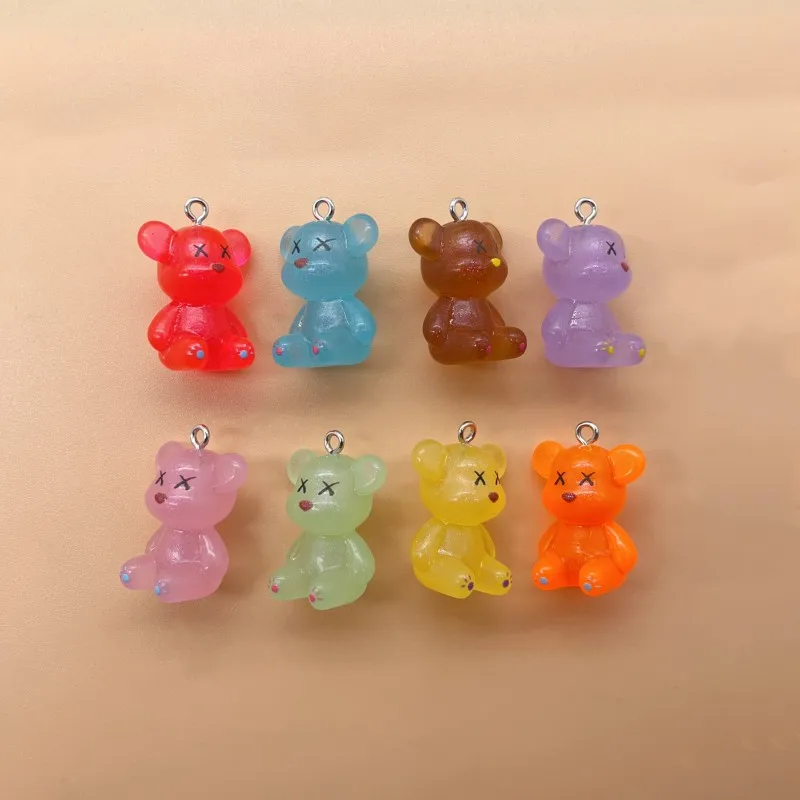 10Pcs Acrylic Resin Transparent Glitter Powder 3D Bear Earring Charms Diy Findings Keychain Bracelets Pendant For Jewelry Making