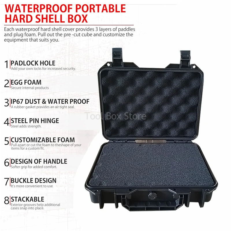 Waterproof Hard Case Box Shockproof Tool Case Bag Storage Box Safety Instrument Equipment Tool Box Portable Toolbox Organizer