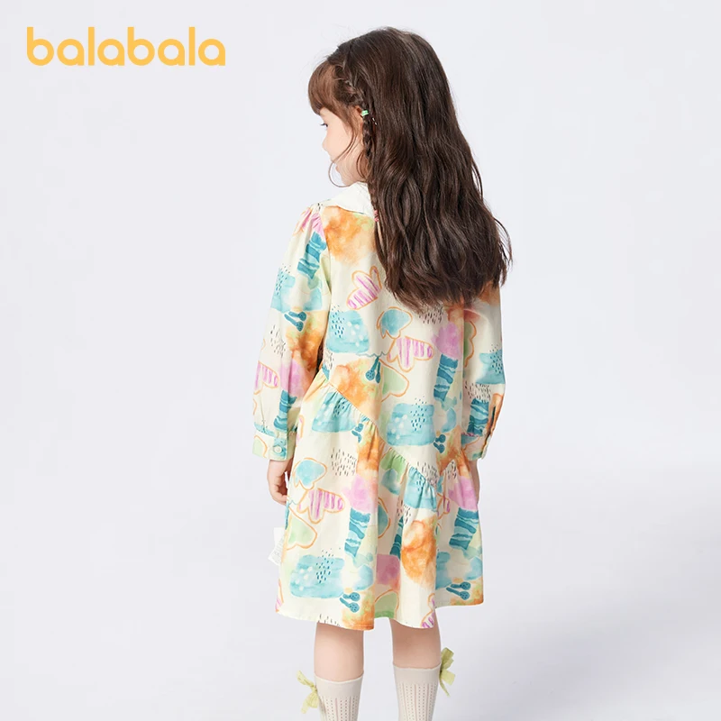 Balabala Children Dress Girls Dress 2024 New Spring and Autumn Style Little Kids Baby Clothes Artistic Fresh and Trendy