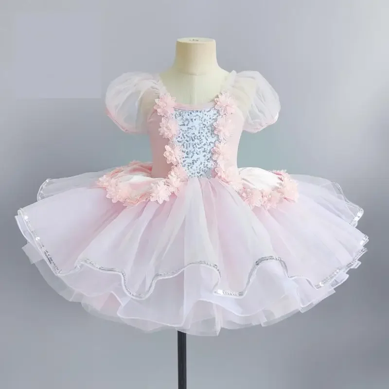 Kids Ballroom Clothing Sequined Modern Dance Tutu Dress Girls Jazz Dance Dresses For Prom Stage Wear Ballet Princess Dress