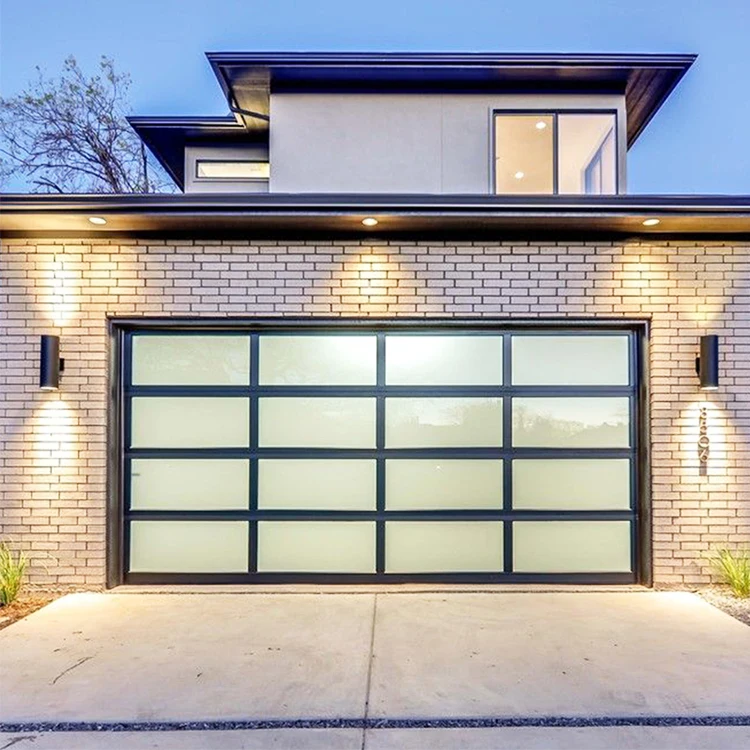 

Garage Doors Customized Size Modern Industrial Automatic Overhead Sectional Black Aluminum Double Glass Insulation