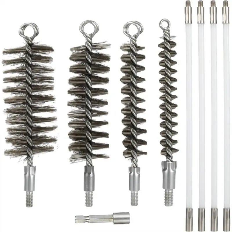 

A93E-Chimney Brush M8 Threaded 50" Pipe Cleaning Brush Set With 4 Flexible Rods, Stainless Steel Bristles, Strong Clean