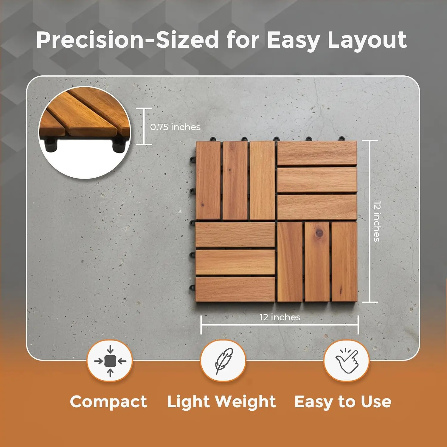24-Pack Slat Acacia Wood Interlocking Deck Tiles | Easy Installation for Patio Flooring & Walkway with Raised Base Drainage