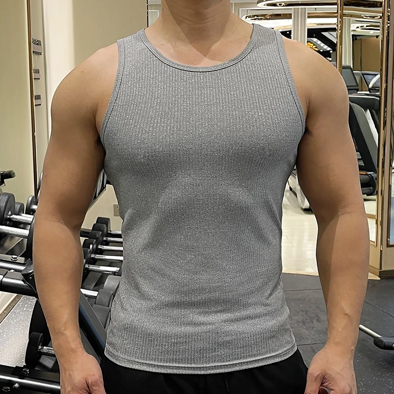 Men\'s Ribbed Knit Tank Tops Casual Solid Vests Sport Fitness Gym Fashion Skinny Ribber Tanktop Slim Knitted Vest 2023 Summer