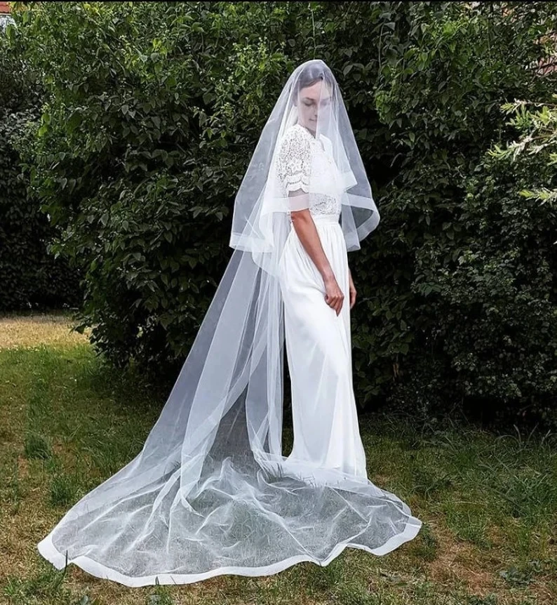 Nzuk Vingertop Sluier Sluier Twee Tier Minimalistische Bruid Sluier Met Blusher Bridal Veils Met Kam Jurk Veil Voor Bruid