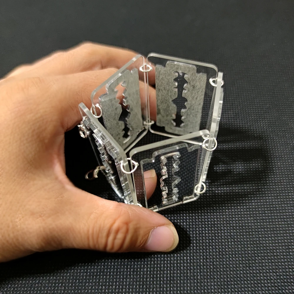 KUGUYS Blade Bangles for Women Men Mirror Silver Color HipHop Rock Fashion Jewelry Acrylic Accessories with Extended Chain