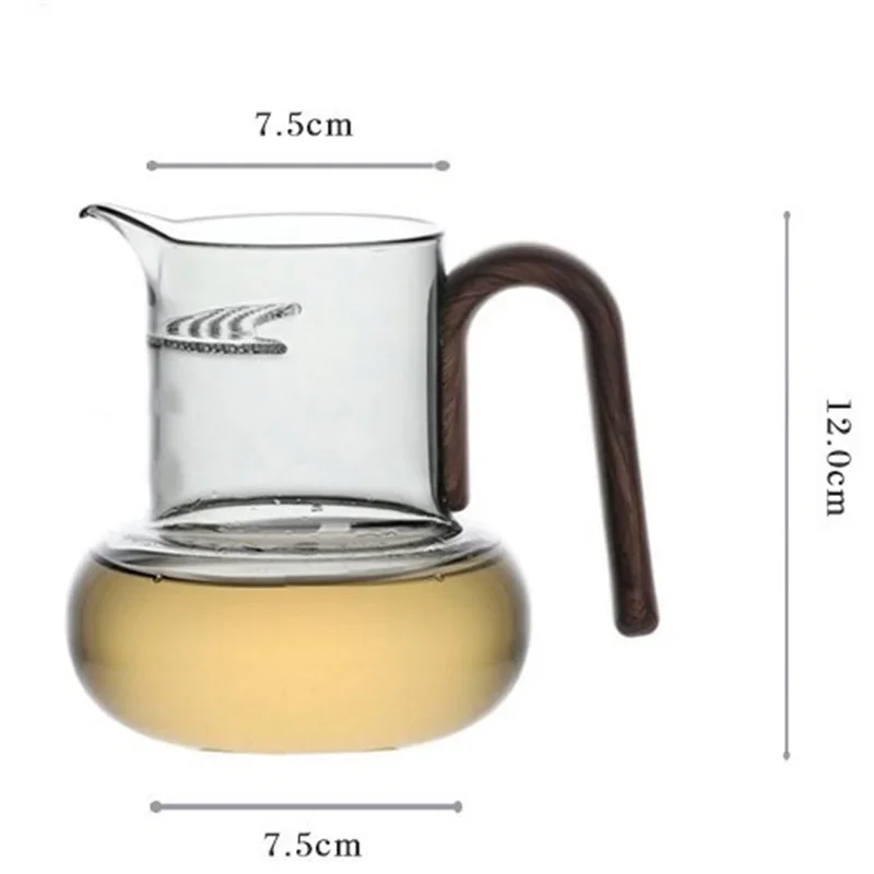 580ML High Borosilicate Glass Tea Pitcher with Imitation Wood Grain Resin Handle Chahai Brew Tea Sharing Pot Tea Server for Loos