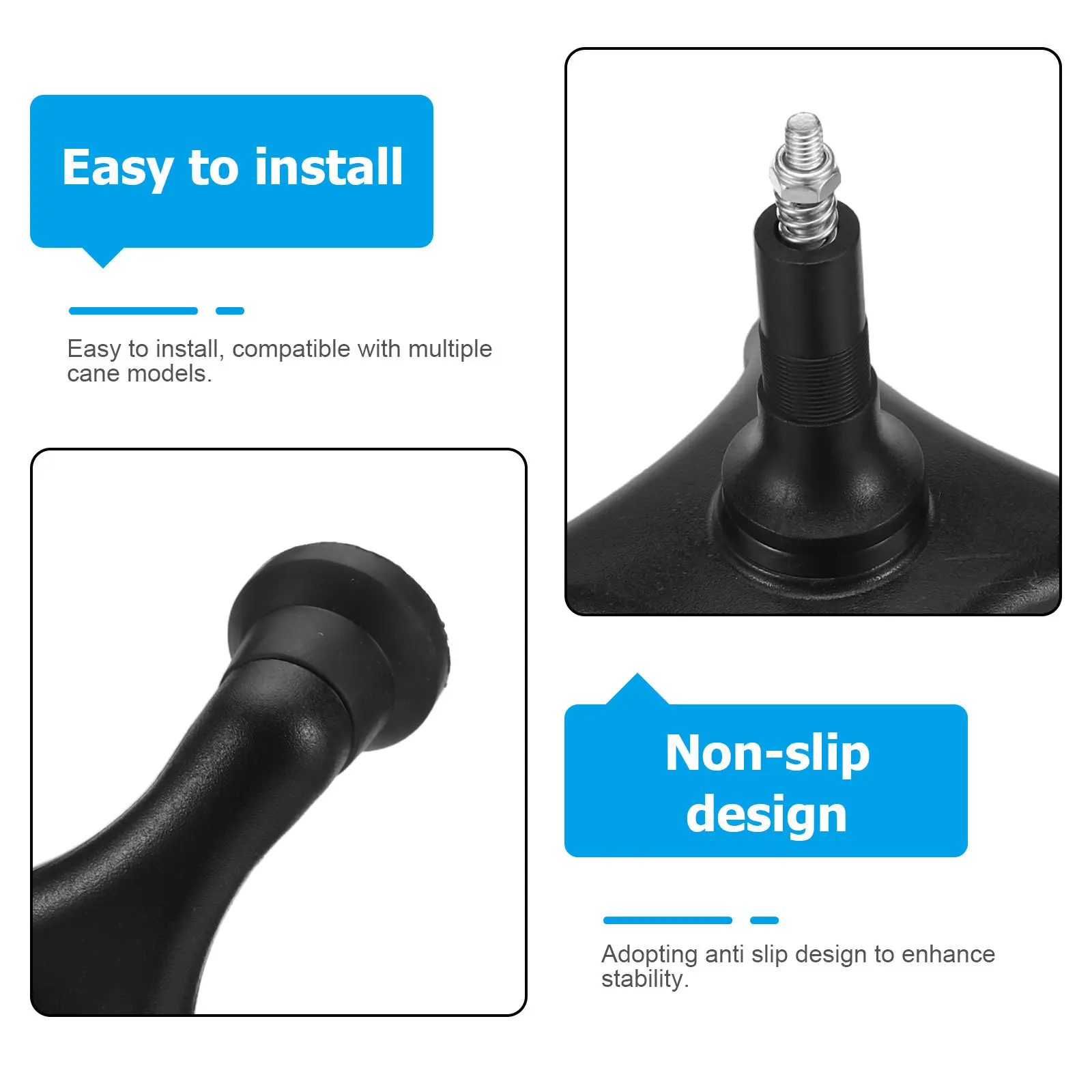Replacement Quad Cane Tip with Rotating Four Corner Base Anti-Slip Crutch Feet Pads Lightweight Easy Install Walking Cane