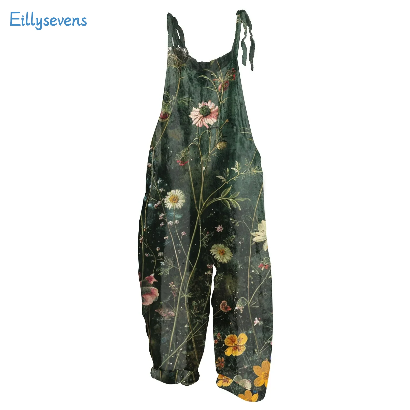 Shoulder Strap Jumpsuits For Women Classic Trend Retro Floral Print Casual Loose Rompers Daily Commute Cargo Style Jumpsuits