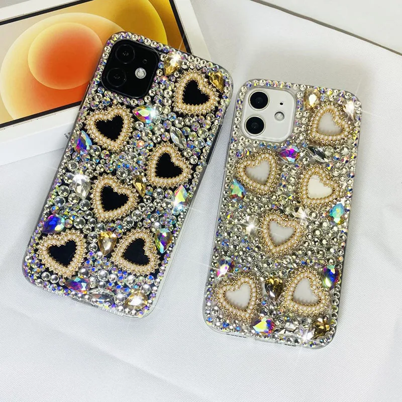 Luxury Bling Color Rhinestone Love Heart Case Capa For Samsung GalaxyS24 S10 S20 Plus S21 FE S22 23Ultra Note20 10 Phone Cover